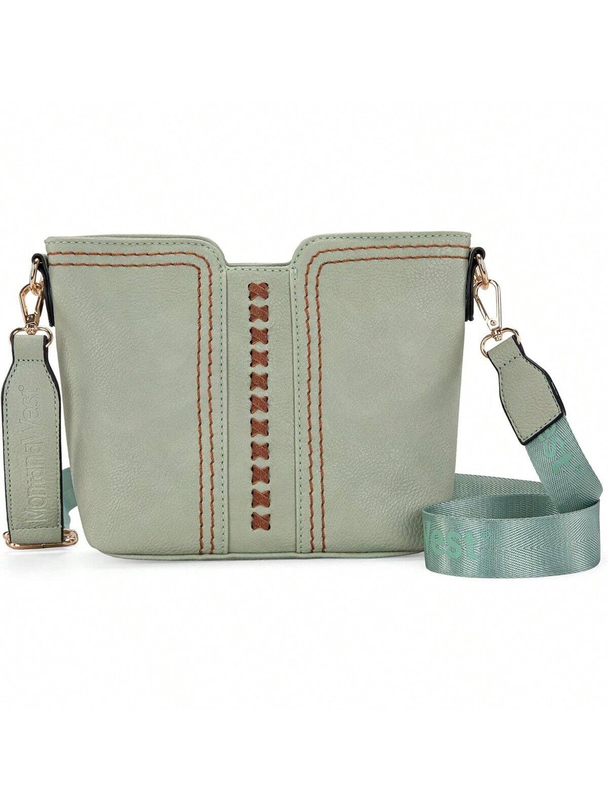 Montana West Stylish Guitar Strap Crossbody Bag for Women - Trendy & Versatile Handbag Amber Brown Pastel Green 