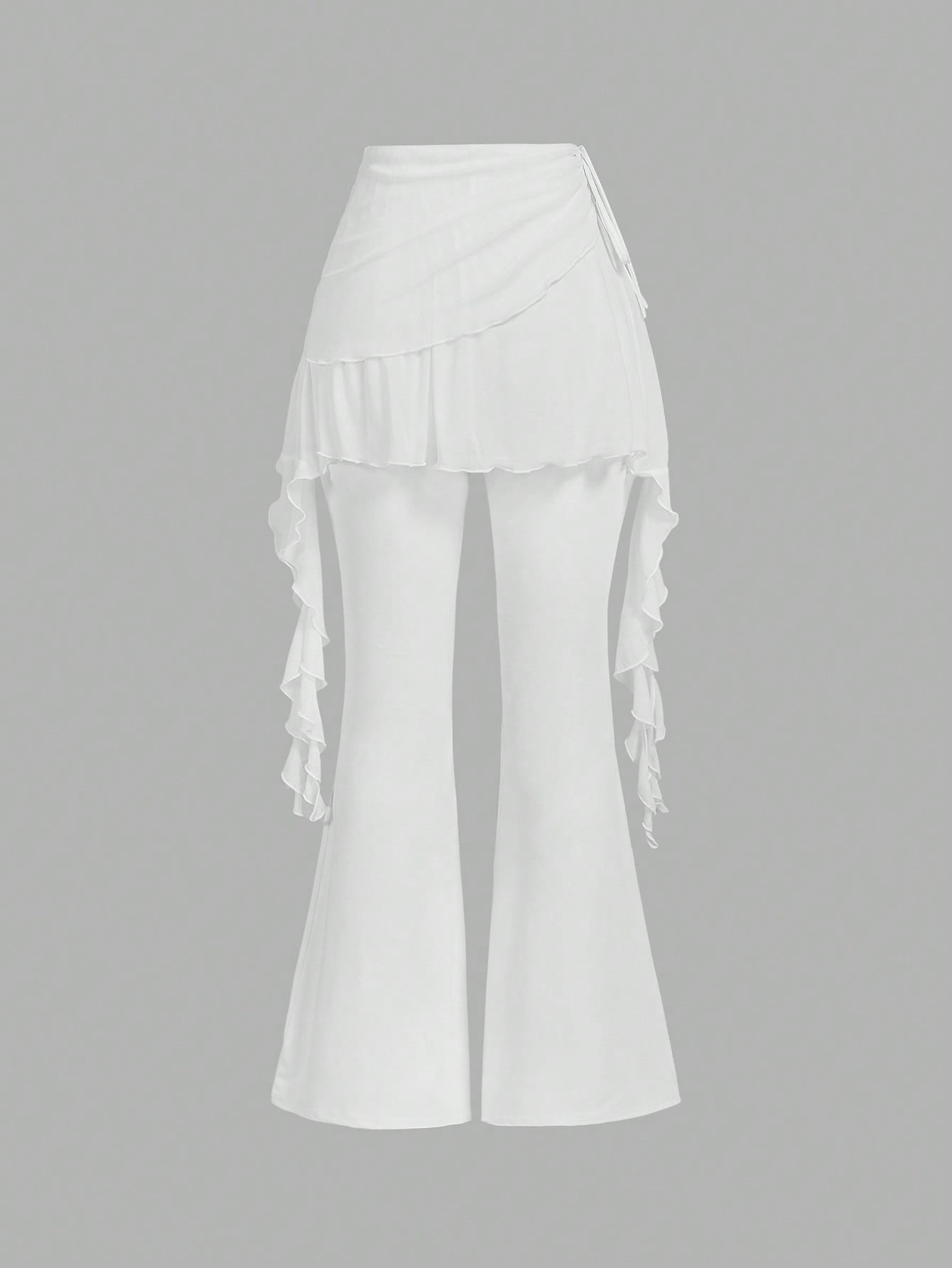 Women's Solid Color Flared Pants with Ruched Sides and Stylish Ribbon Detail Black / XS Black / M Black / S Black / XS-Black / M-Black / S-Black / L-White / XS-White / M-White / S-White / L-