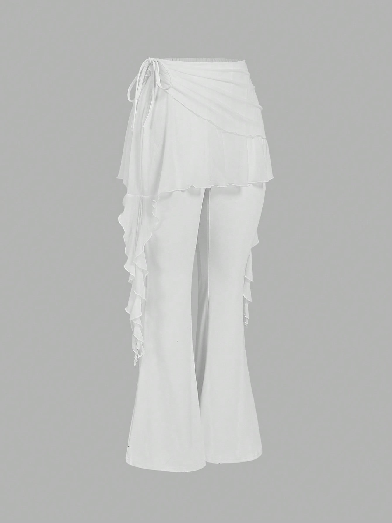 Women's Solid Color Flared Pants with Ruched Sides and Stylish Ribbon Detail Black / XS Black / M Black / S Black / XS-Black / M-Black / S-Black / L-White / XS-White / M-White / S-White / L-