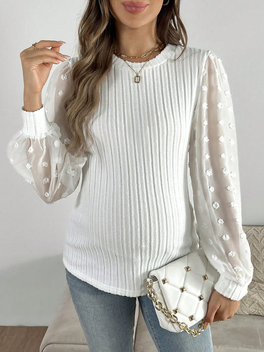 Maternity Swiss Dot Patchwork Long Sleeve T-Shirt for Every Season