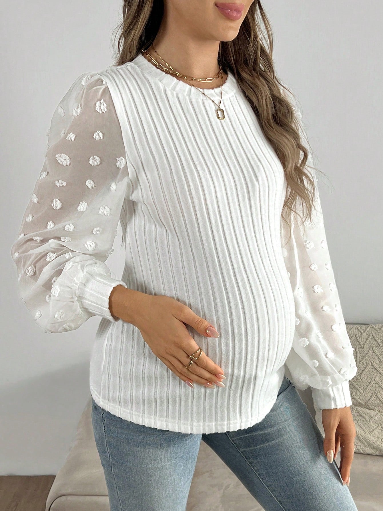 Maternity Swiss Dot Patchwork Long Sleeve T-Shirt for Every Season