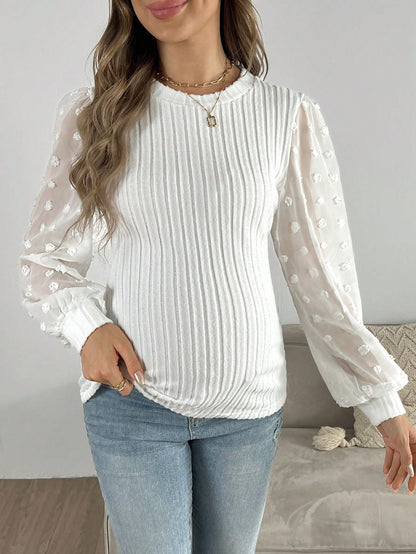 Maternity Swiss Dot Patchwork Long Sleeve T-Shirt for Every Season