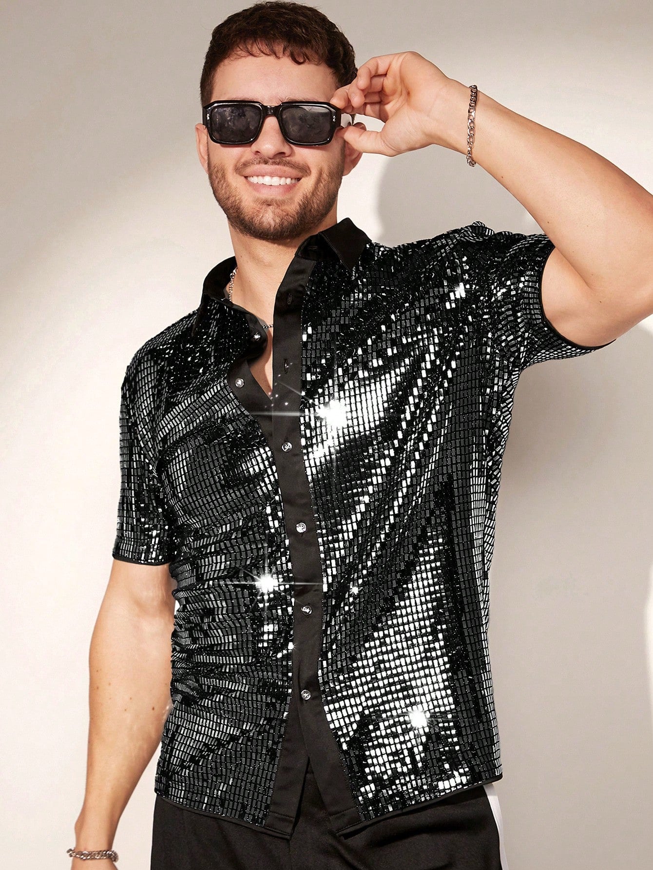 Shimmer & Shine: FeverCity Men's Summer Rave Sequin Party Shirt