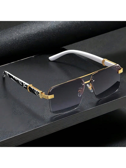 Trendy Rimless Double Bridge Sunglasses for Men - Bold Big Frame Shades