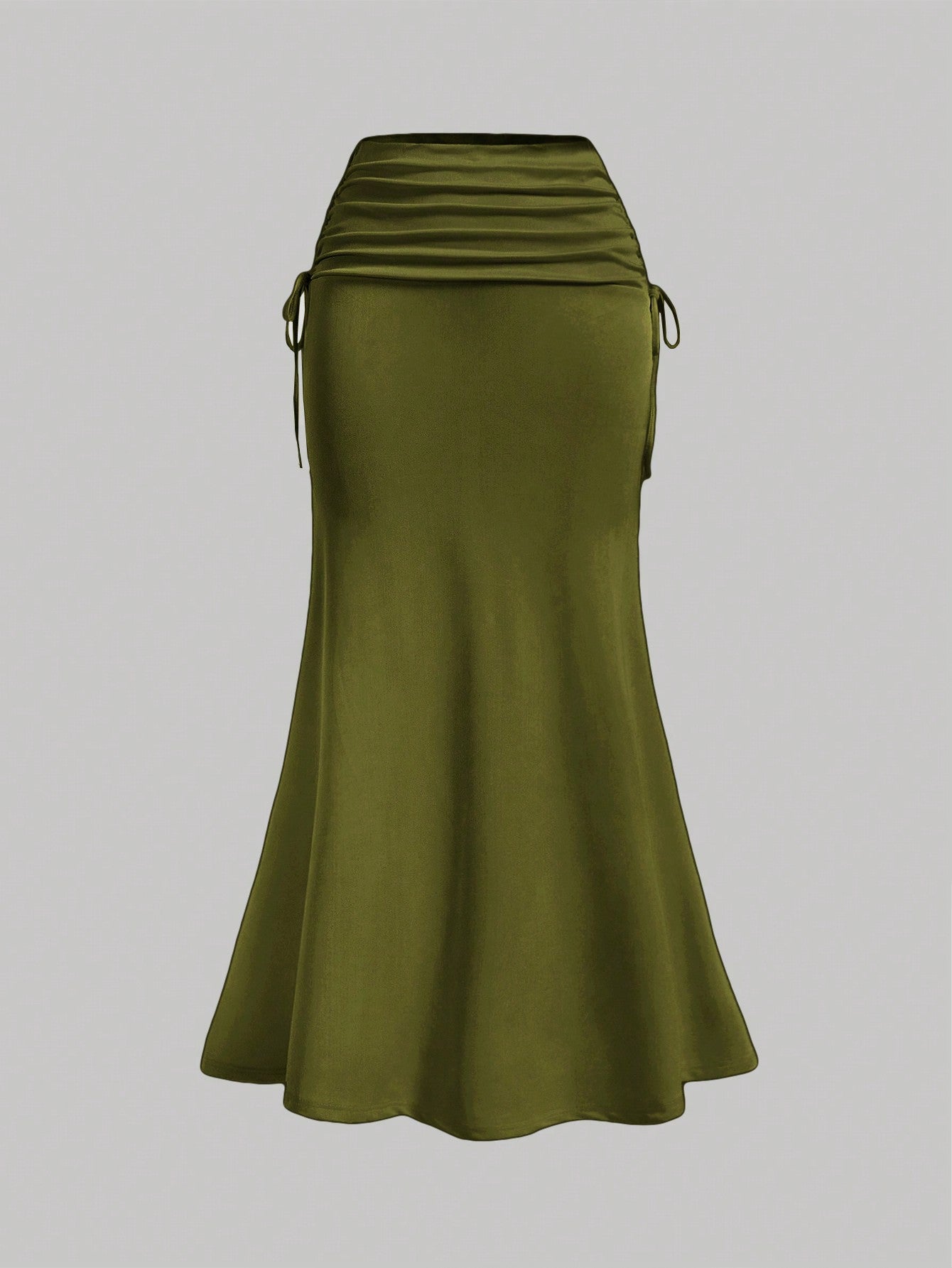 Van Gogh-Inspired Fish Tail Knitted Skirt for Women Army Green