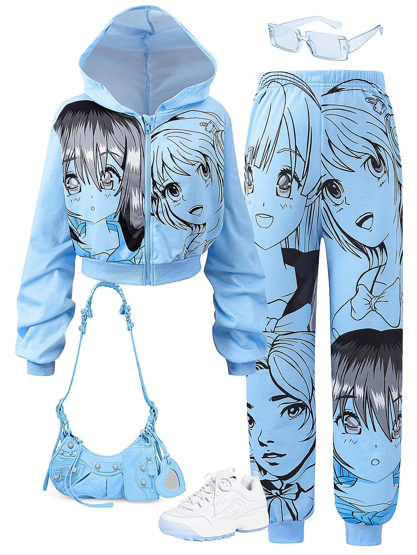 Adorable Cartoon Print Hoodie & Pants Set for Trendy Teen Girls