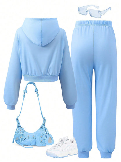 Adorable Cartoon Print Hoodie & Pants Set for Trendy Teen Girls