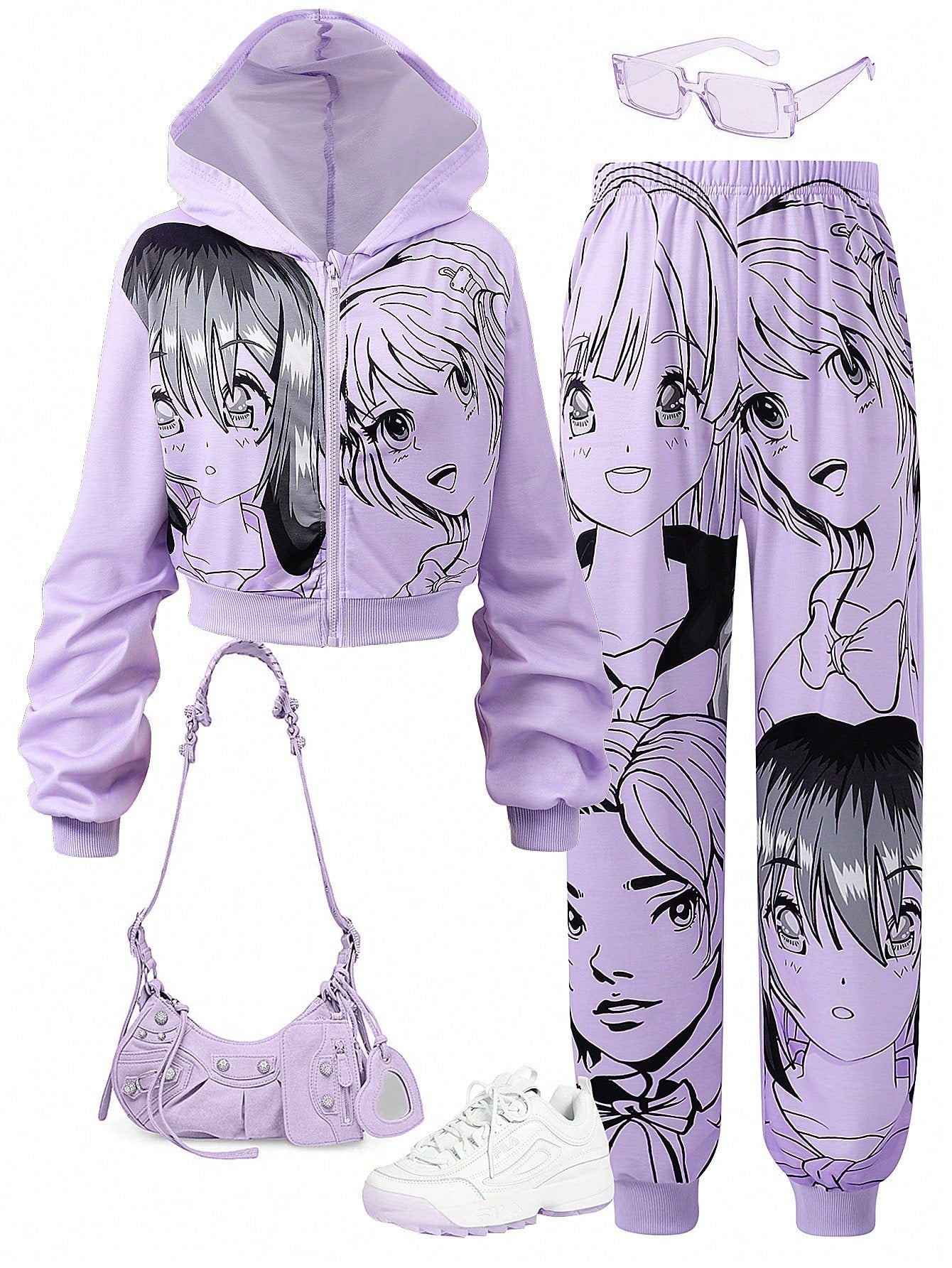 Adorable Cartoon Print Hoodie & Pants Set for Trendy Teen Girls