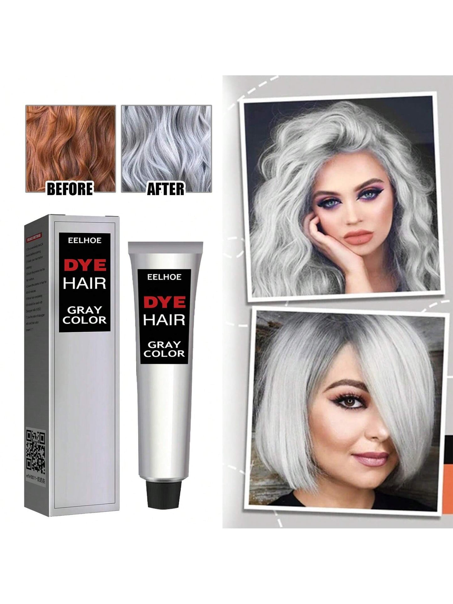 Gentle Grandma Grey Hair Dye - Fashionable Permanent Color Cream for All Hair Types 100ml 100ml*2 100ml-100ml*2-