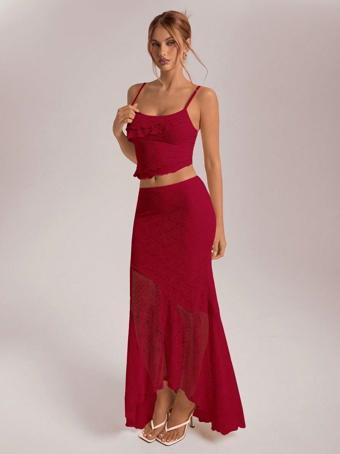 Chic Asymmetrical Lace & Ruffled Skirt 2-Piece Set White / XS White / S White / M White / XS-White / S-White / M-White / L-Red / XS-Red / S-Red / M-Red / L-Khaki / XS-Khaki / S-Khaki / M-Khaki / L-Brown / XS-Brown / S-Brown / M-Brown / L-Baby Pink / XS-Baby Pink / S-Baby Pink / M-Baby Pink / L-Baby Blue / XS-Baby Blue / S-Baby Blue / M-Baby Blue / L-Green / XS-Green / S-Green / M-Green / L-Apricot / XS-Apricot / S-Apricot / M-Apricot / L-Apricot / XL-