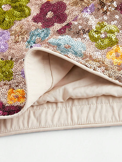 Vintage Charm: Anewsta Floral Sequin Embroidered Shorts for Holiday Parties S M L S-M-L-XL-