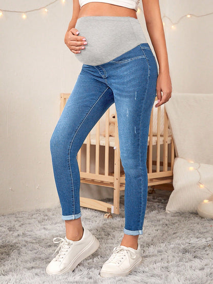 Chic and Comfy: Maternity High-Waist Ripped Skinny Jeans