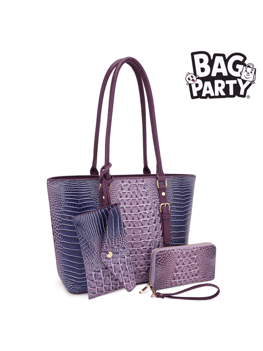 Chic & Sustainable: Vegan Leather Crocodile-Embossed Gradient Tote Set