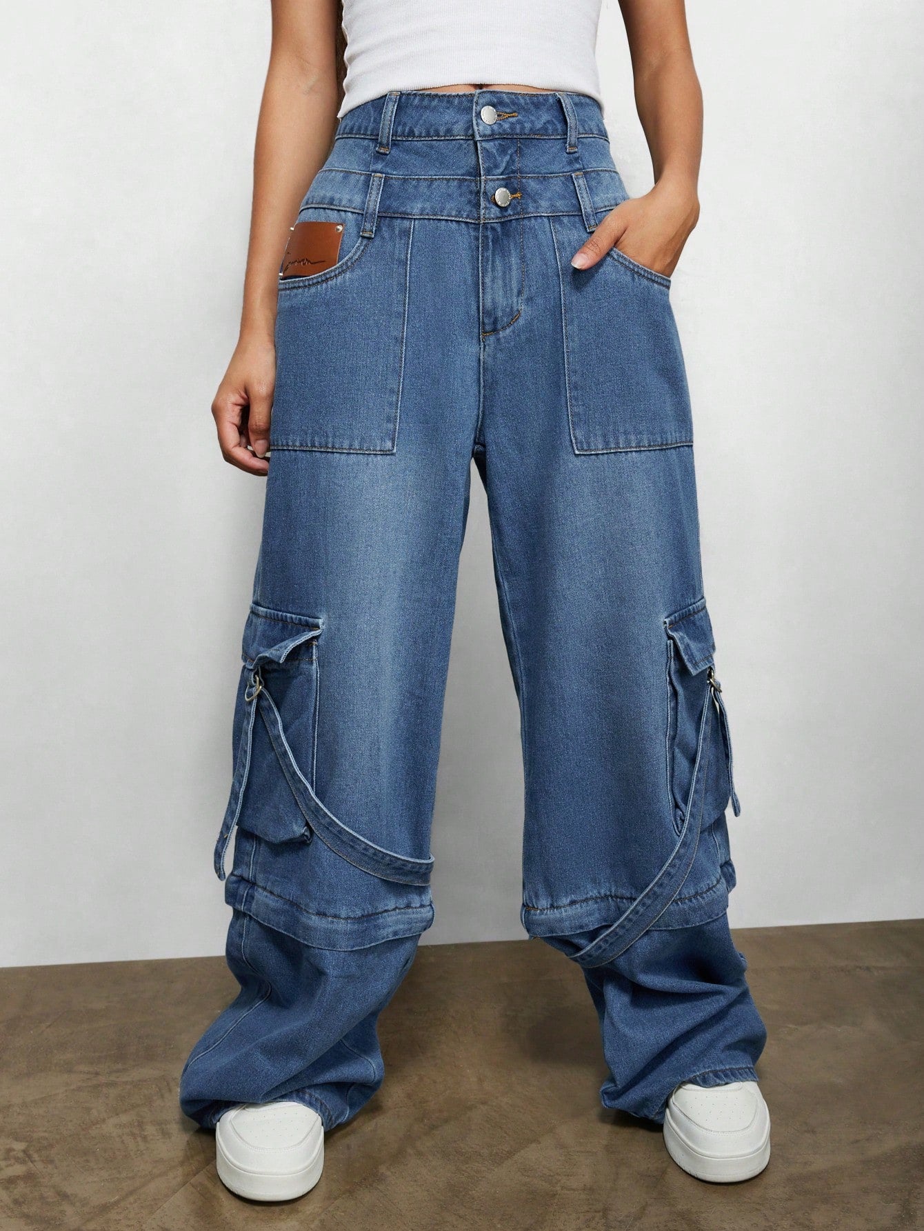 Versatile Women's Utility Jean with Double Waistband and Convertible Jort Feature XS S M XS-S-M-L-