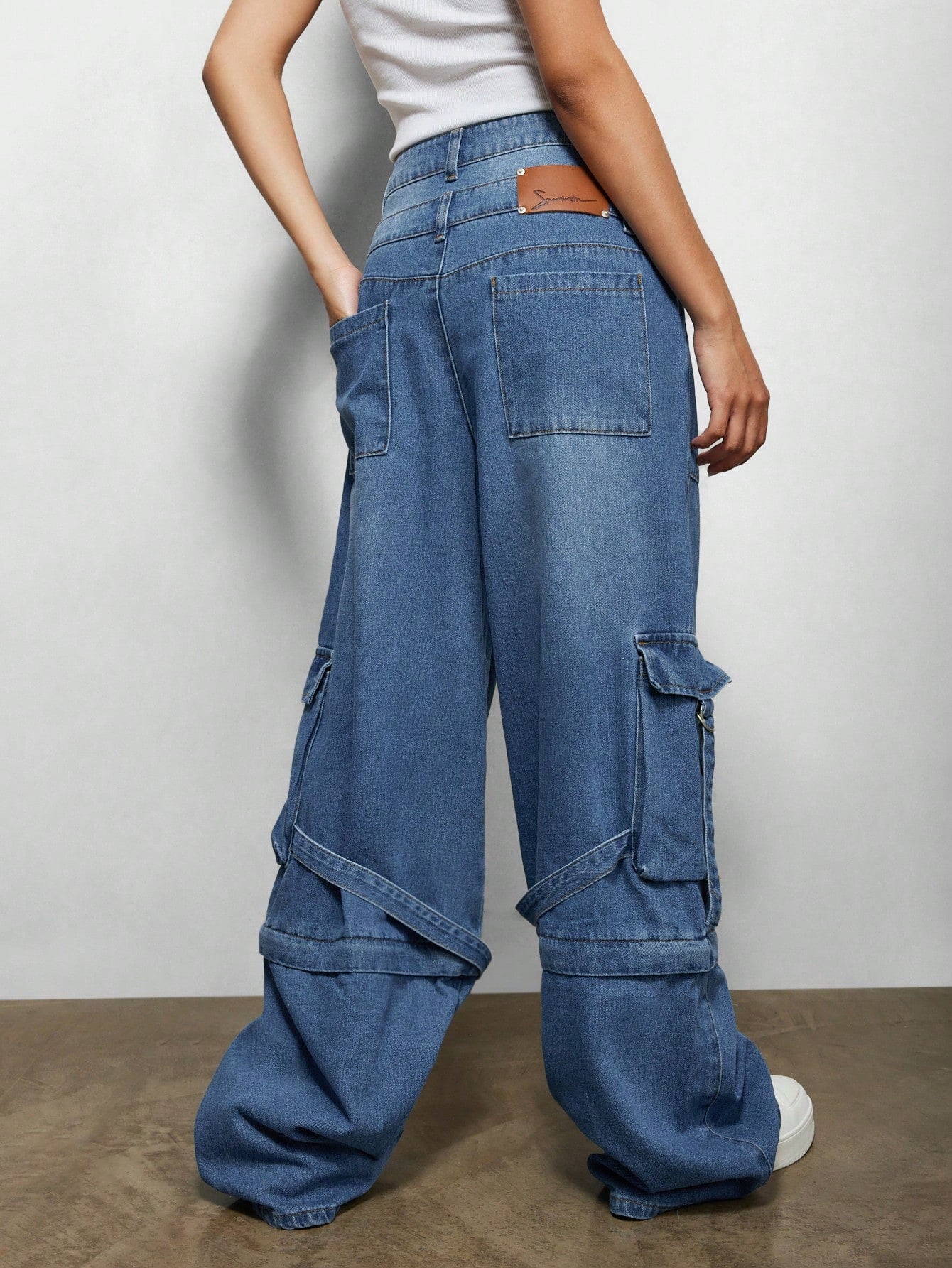 Versatile Women's Utility Jean with Double Waistband and Convertible Jort Feature XS S M XS-S-M-L-