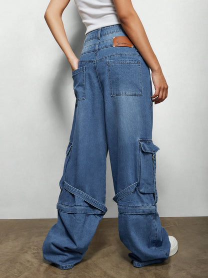 Versatile Women's Utility Jean with Double Waistband and Convertible Jort Feature XS S M XS-S-M-L-