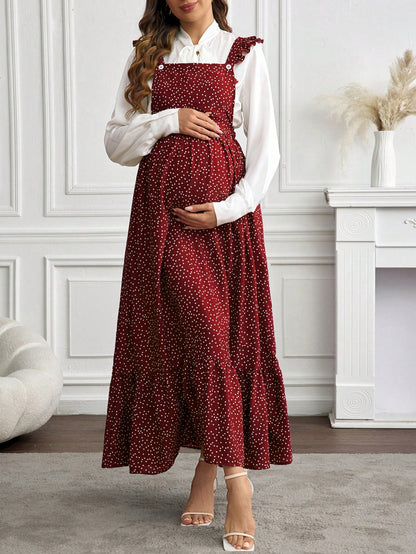 Floral Elegance: Adjustable Lace-Trim Maternity Dress