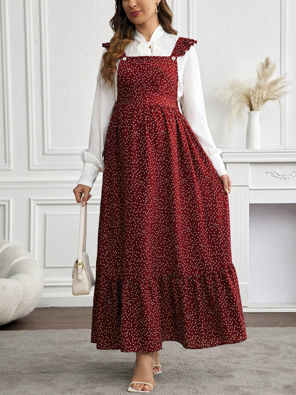 Floral Elegance: Adjustable Lace-Trim Maternity Dress