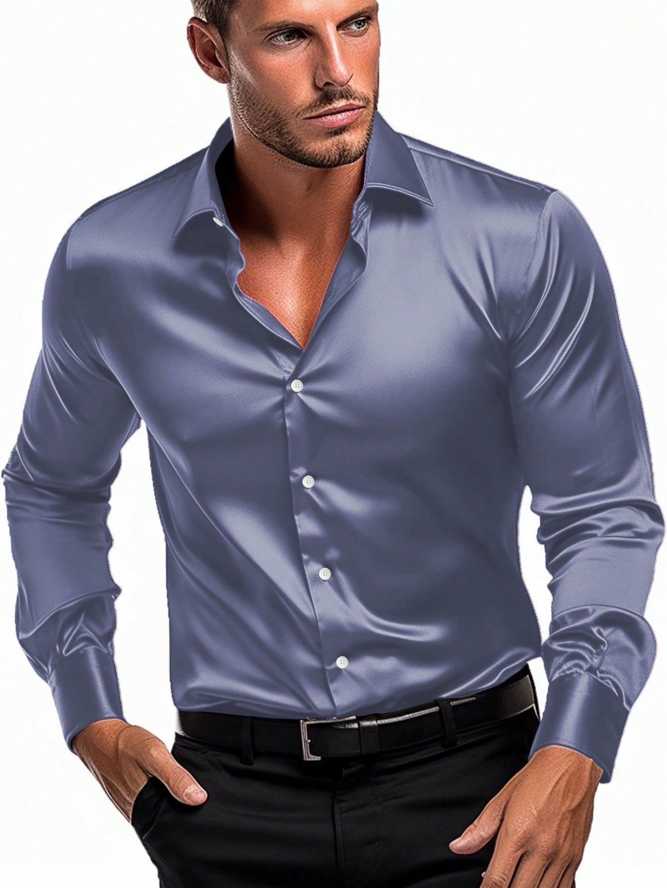 Classic Men's Solid Button-Up Shirt - Timeless Style and Versatile Comfort