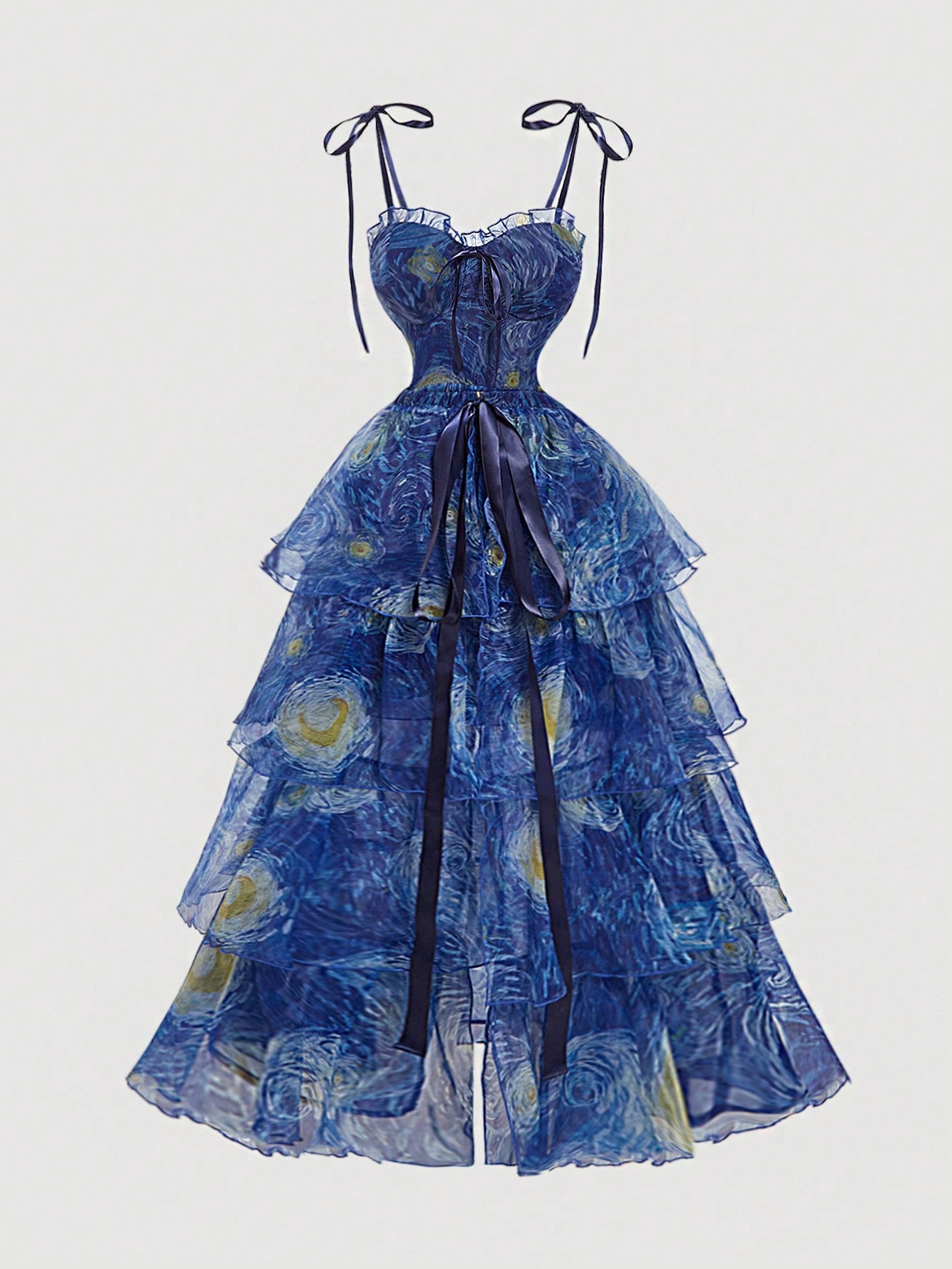 Elegant Women's Long Dress Featuring Van Gogh's Starry Sky Print Blue / XS Blue / S Blue / M Blue / XS-Blue / S-Blue / M-Blue / L-Multicolor / XS-Multicolor / S-Multicolor / M-Multicolor / L-Purple / XS-Purple / S-Purple / M-Purple / L-