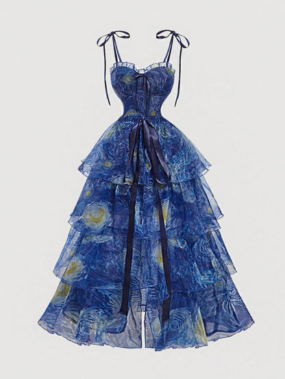 Elegant Women's Long Dress Featuring Van Gogh's Starry Sky Print Blue / XS Blue / S Blue / M Blue / XS-Blue / S-Blue / M-Blue / L-Multicolor / XS-Multicolor / S-Multicolor / M-Multicolor / L-Purple / XS-Purple / S-Purple / M-Purple / L-