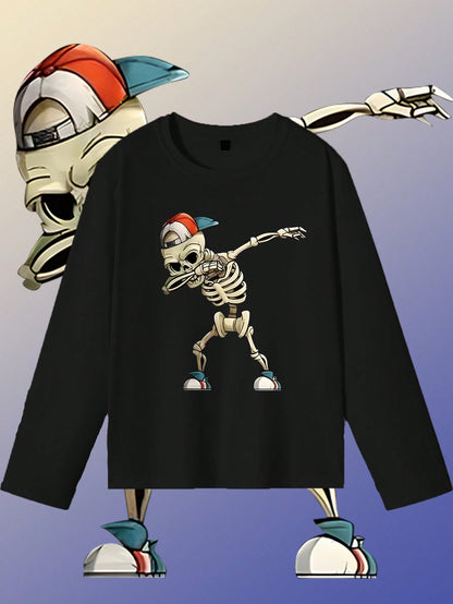 Skeleton Print Crew Neck T-Shirt for Tween Boys Dark Grey / 8Y Dark Grey / 9Y 