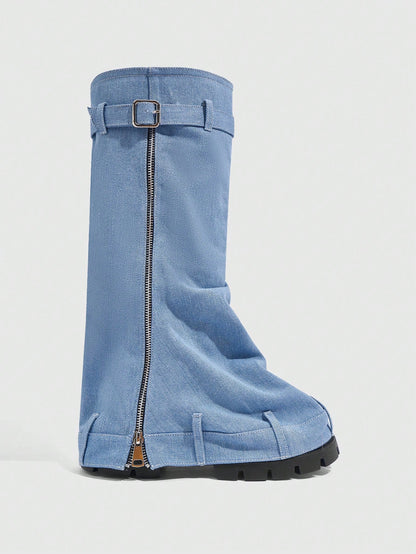Elevate Your Style Thick-Soled Wedge Heel Western Riding Boots