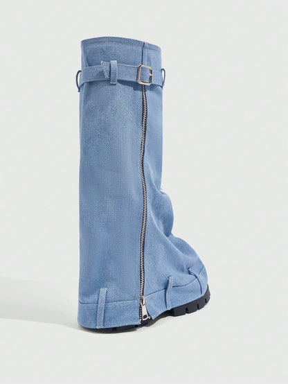 Elevate Your Style Thick-Soled Wedge Heel Western Riding Boots