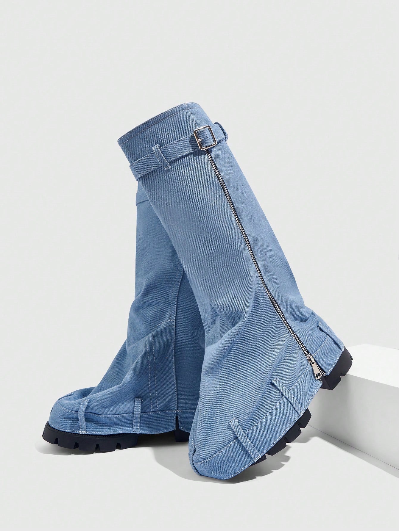 Elevate Your Style Thick-Soled Wedge Heel Western Riding Boots