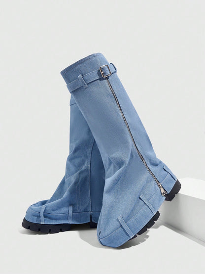 Elevate Your Style Thick-Soled Wedge Heel Western Riding Boots