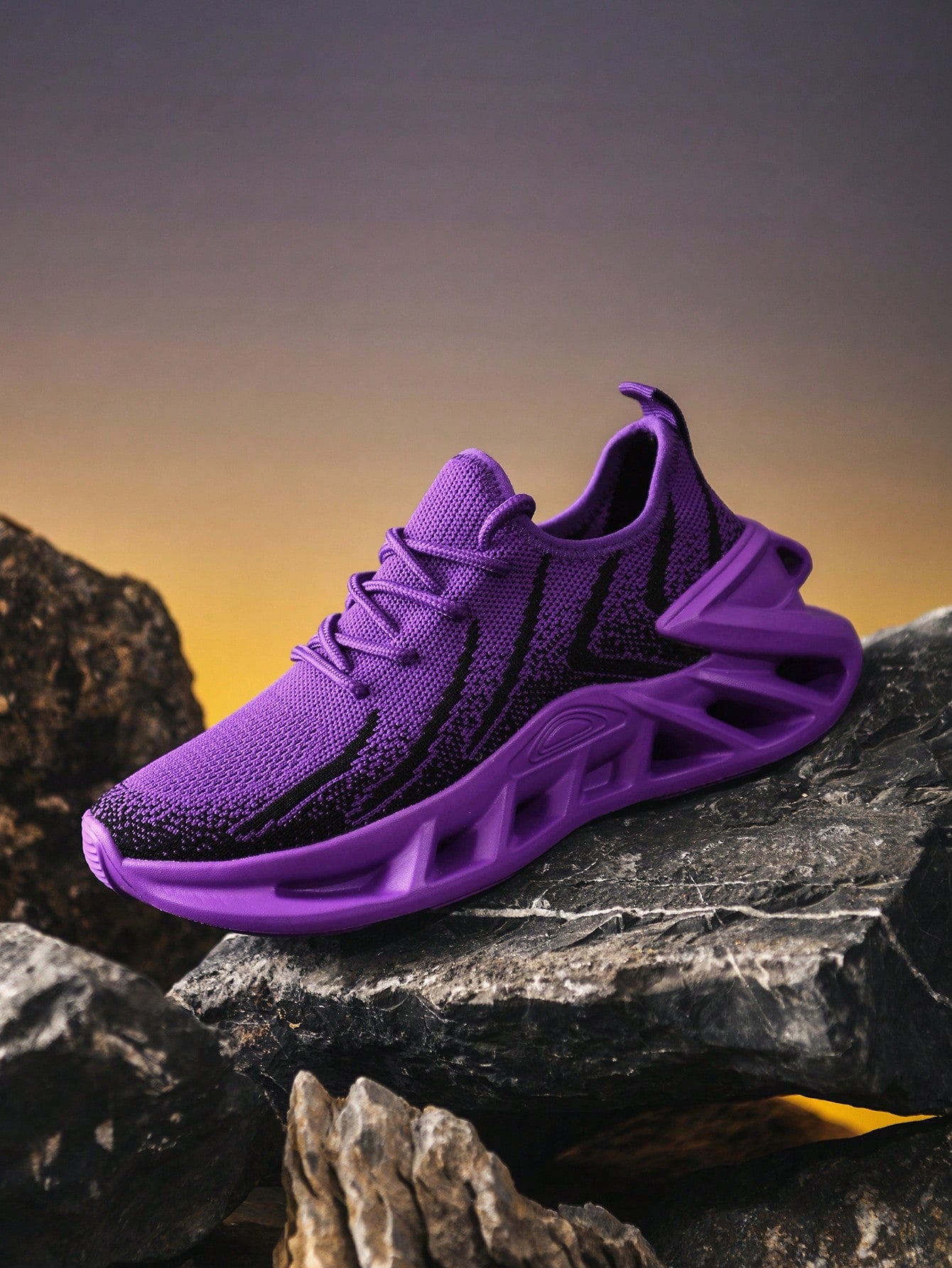 Men's Shock-Absorbing Blade Design Running Sneakers - Breathable Knit Performance Shoes