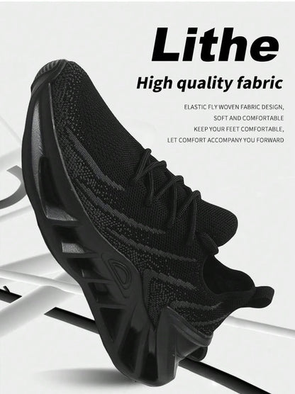 Men's Shock-Absorbing Blade Design Running Sneakers - Breathable Knit Performance Shoes