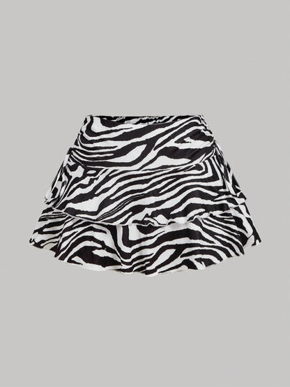 Chic Zebra Print Pleated Ruffle Mini Skirt for Effortless Fall Style XS S M XS-S-M-L-