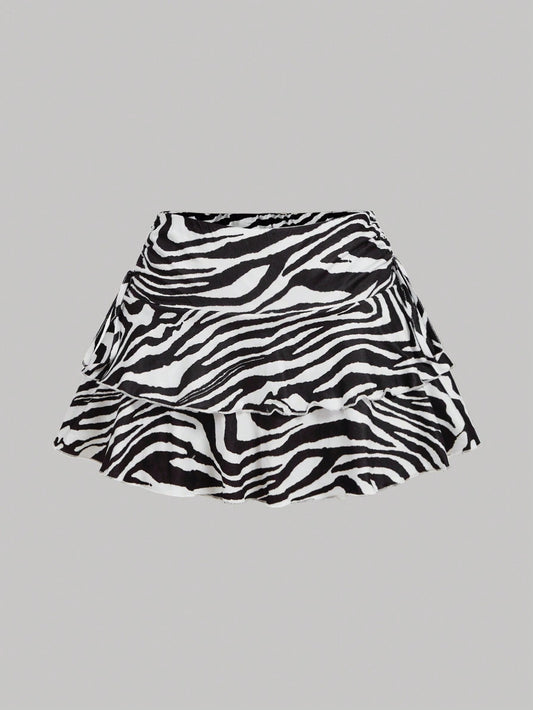 Chic Zebra Print Pleated Ruffle Mini Skirt for Effortless Fall Style XS S M XS-S-M-L-