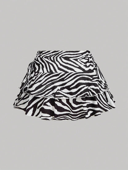 Chic Zebra Print Pleated Ruffle Mini Skirt for Effortless Fall Style XS S M XS-S-M-L-