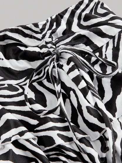 Chic Zebra Print Pleated Ruffle Mini Skirt for Effortless Fall Style XS S M XS-S-M-L-