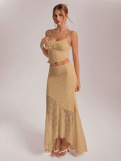 Chic Asymmetrical Lace & Ruffled Skirt 2-Piece Set White / XS White / S White / M White / XS-White / S-White / M-White / L-Red / XS-Red / S-Red / M-Red / L-Khaki / XS-Khaki / S-Khaki / M-Khaki / L-Brown / XS-Brown / S-Brown / M-Brown / L-Baby Pink / XS-Baby Pink / S-Baby Pink / M-Baby Pink / L-Baby Blue / XS-Baby Blue / S-Baby Blue / M-Baby Blue / L-Green / XS-Green / S-Green / M-Green / L-Apricot / XS-Apricot / S-Apricot / M-Apricot / L-Apricot / XL-