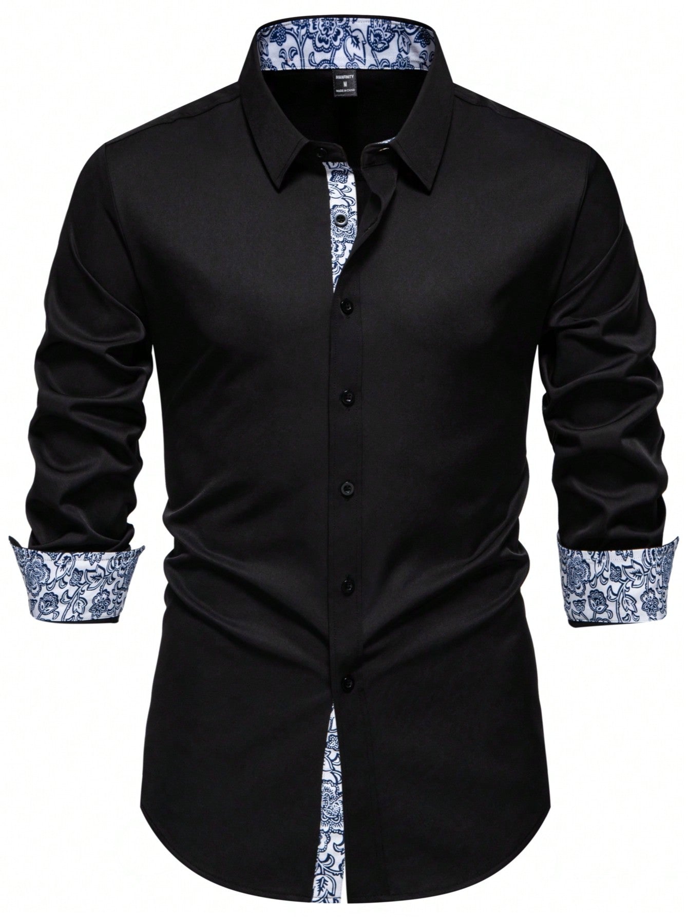 Autumn Elegance: Floral Print Long Sleeve Shirt for Men