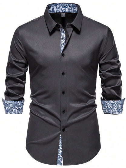 Autumn Elegance: Floral Print Long Sleeve Shirt for Men