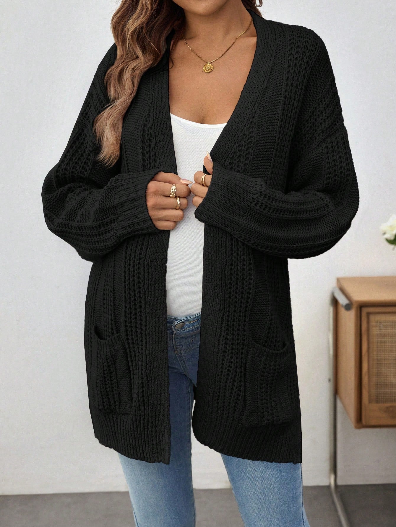 Loose Casual Semi-Sheer Long Sleeve Maternity Sweater Jacket for Winter