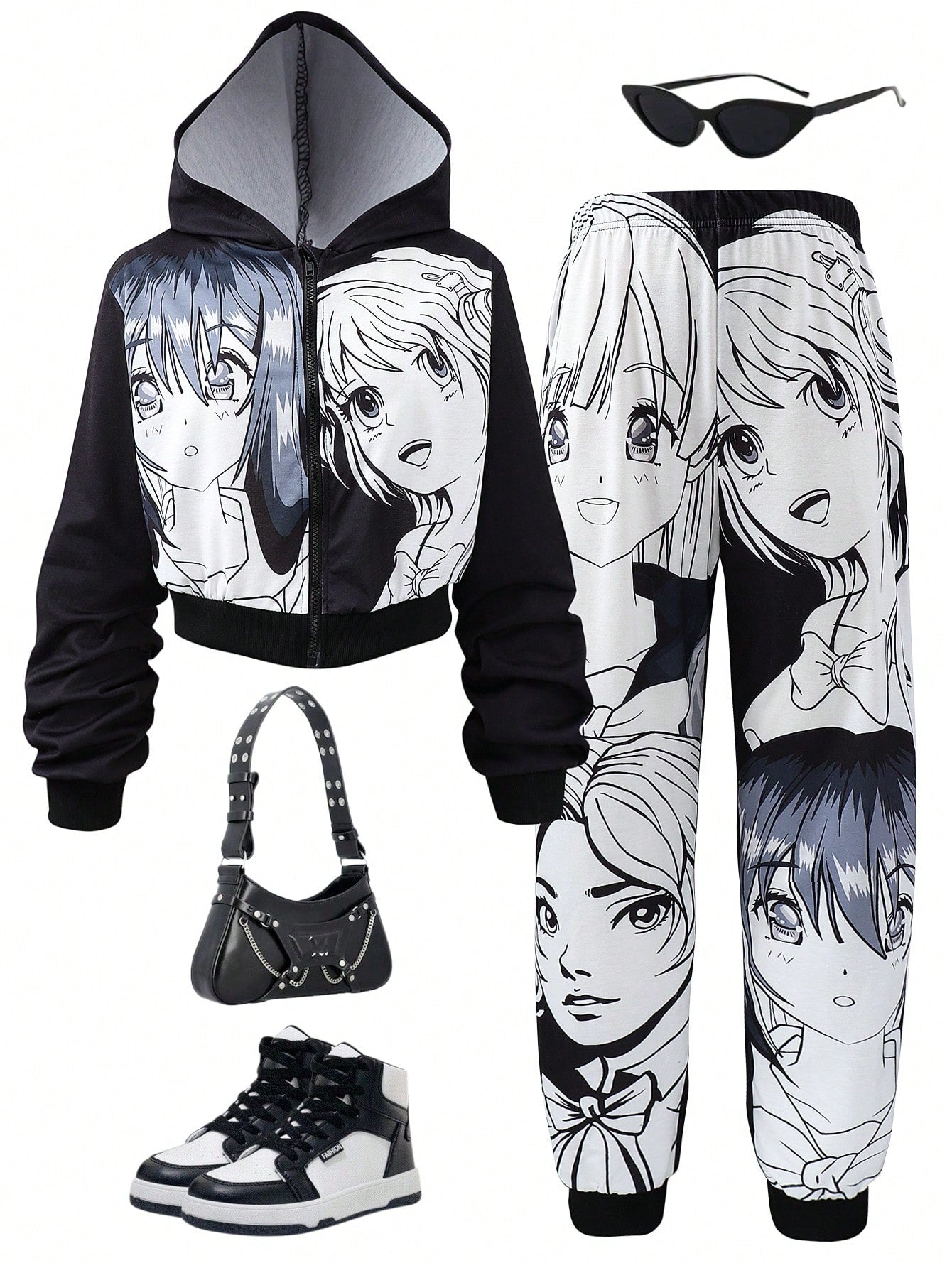 Adorable Cartoon Print Hoodie & Pants Set for Trendy Teen Girls