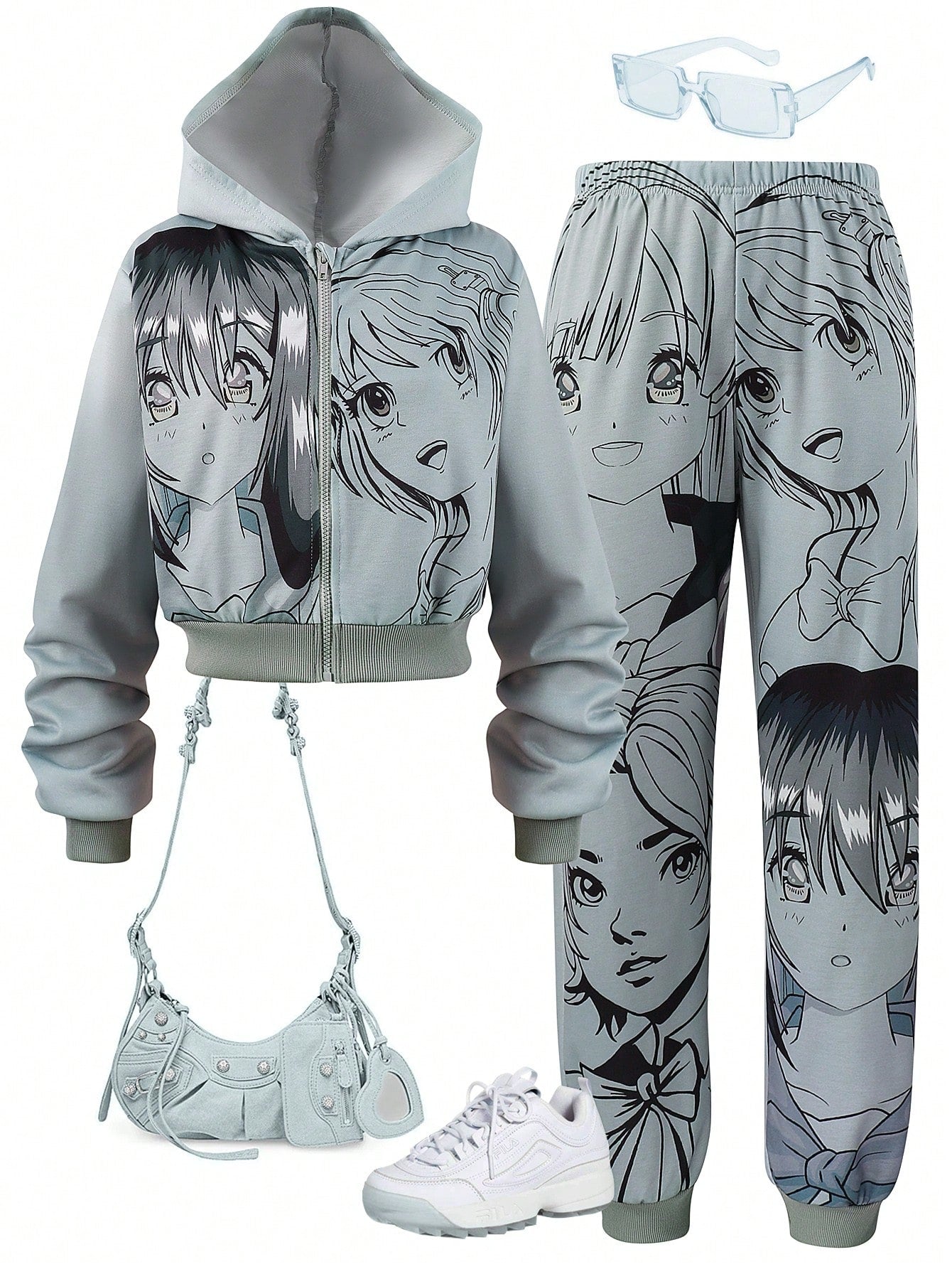 Adorable Cartoon Print Hoodie & Pants Set for Trendy Teen Girls