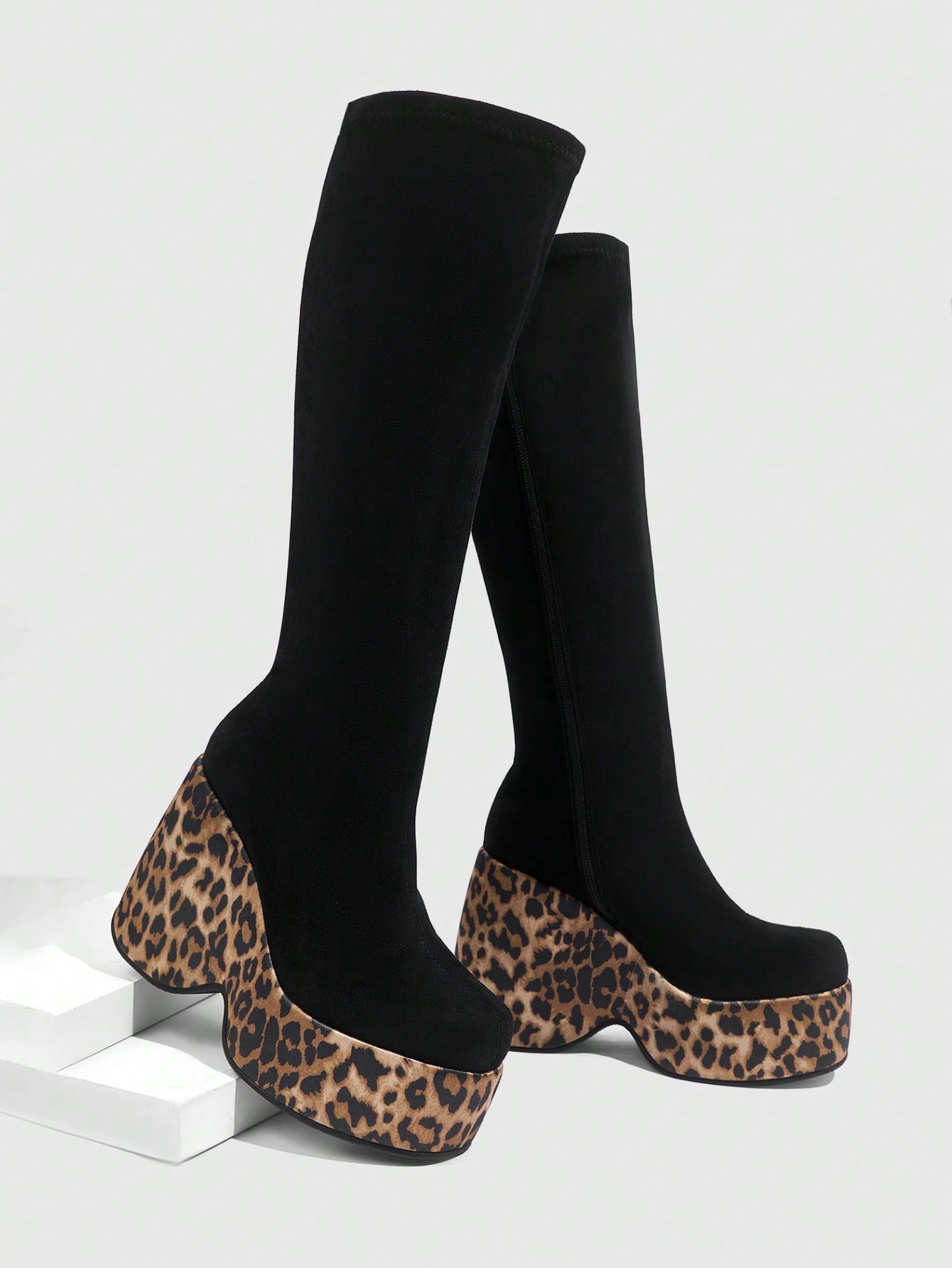 Leopard Print Chunky Heel Boots Comfortable Round Toe Design with Side Zipper EUR36 EUR37 EUR38 EUR36-EUR37-EUR38-EUR39-EUR40-EUR41-