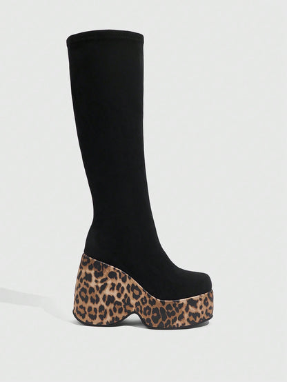 Leopard Print Chunky Heel Boots Comfortable Round Toe Design with Side Zipper EUR36 EUR37 EUR38 EUR36-EUR37-EUR38-EUR39-EUR40-EUR41-