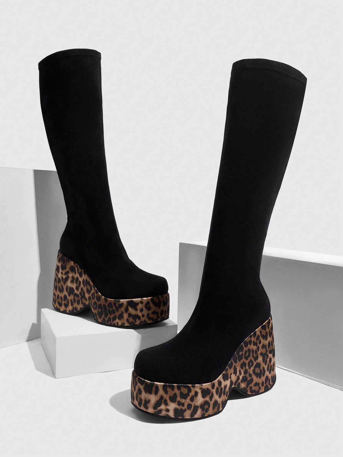 Leopard Print Chunky Heel Boots Comfortable Round Toe Design with Side Zipper EUR36 EUR37 EUR38 EUR36-EUR37-EUR38-EUR39-EUR40-EUR41-