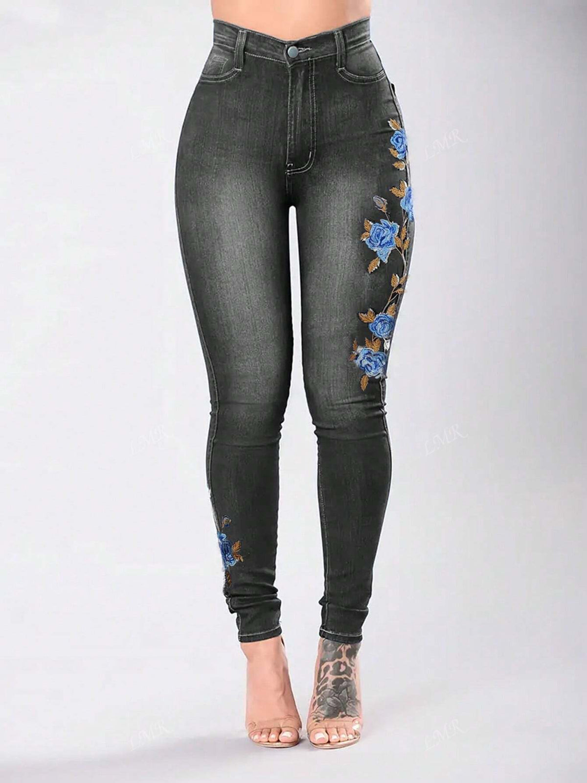 Floral Embroidery Skinny Jeans for Women - Stylish Stretchy Fit with Pockets Black / S Black / M Black / L Black / S-Black / M-Black / L-Black / XL-Black / XXL-Grey / S-Grey / M-Grey / L-Grey / XL-Dark Wash / S-Dark Wash / M-Dark Wash / L-Dark Wash / XL-