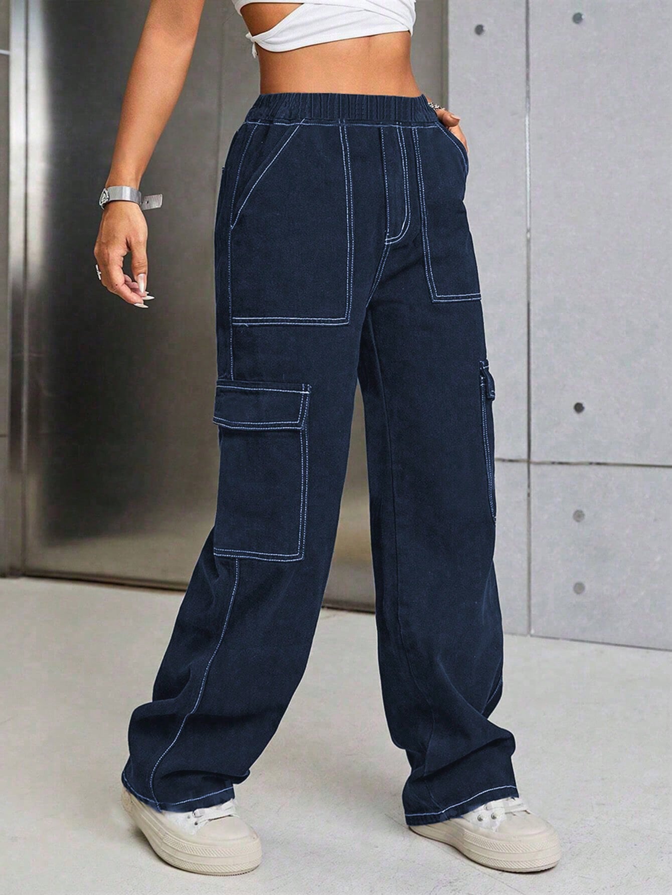 Chic & Versatile Vintage Denim Pocket Cargo Pants for Teen Girls – Perfect for All Seasons!