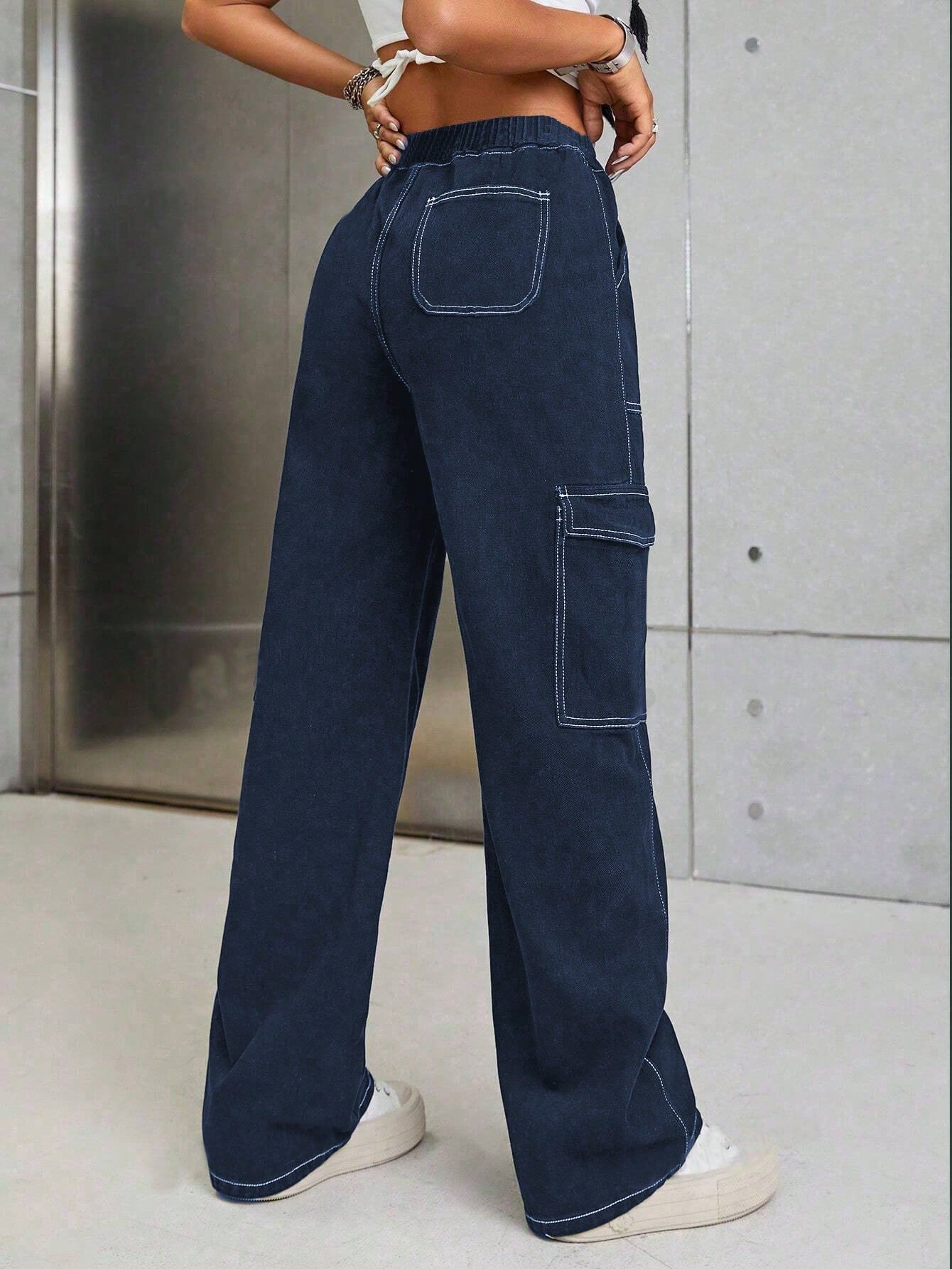 Chic & Versatile Vintage Denim Pocket Cargo Pants for Teen Girls – Perfect for All Seasons!