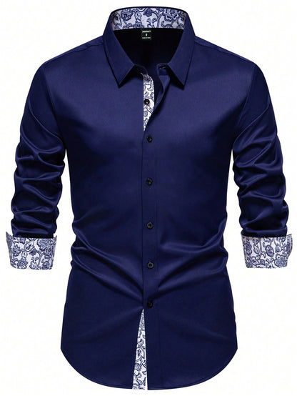 Autumn Elegance: Floral Print Long Sleeve Shirt for Men