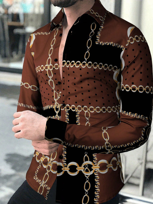 Trendy Autumn Vibes: Men's Casual Long Sleeve Shirt with Chain